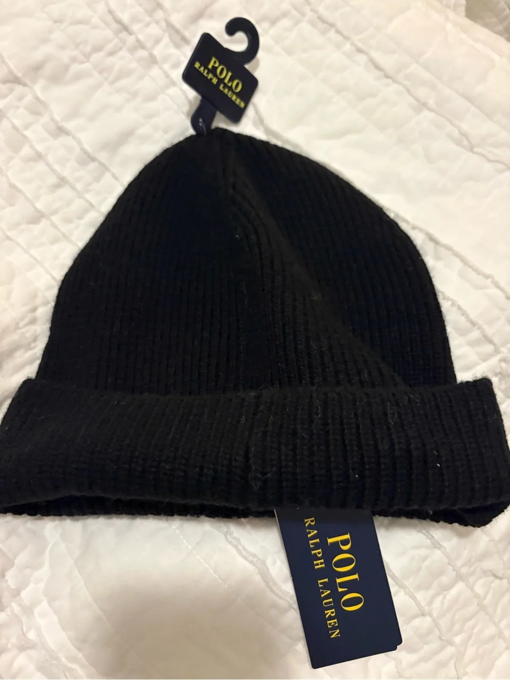 Ralph Lauren Black Knit Bear Cuffed Beanie